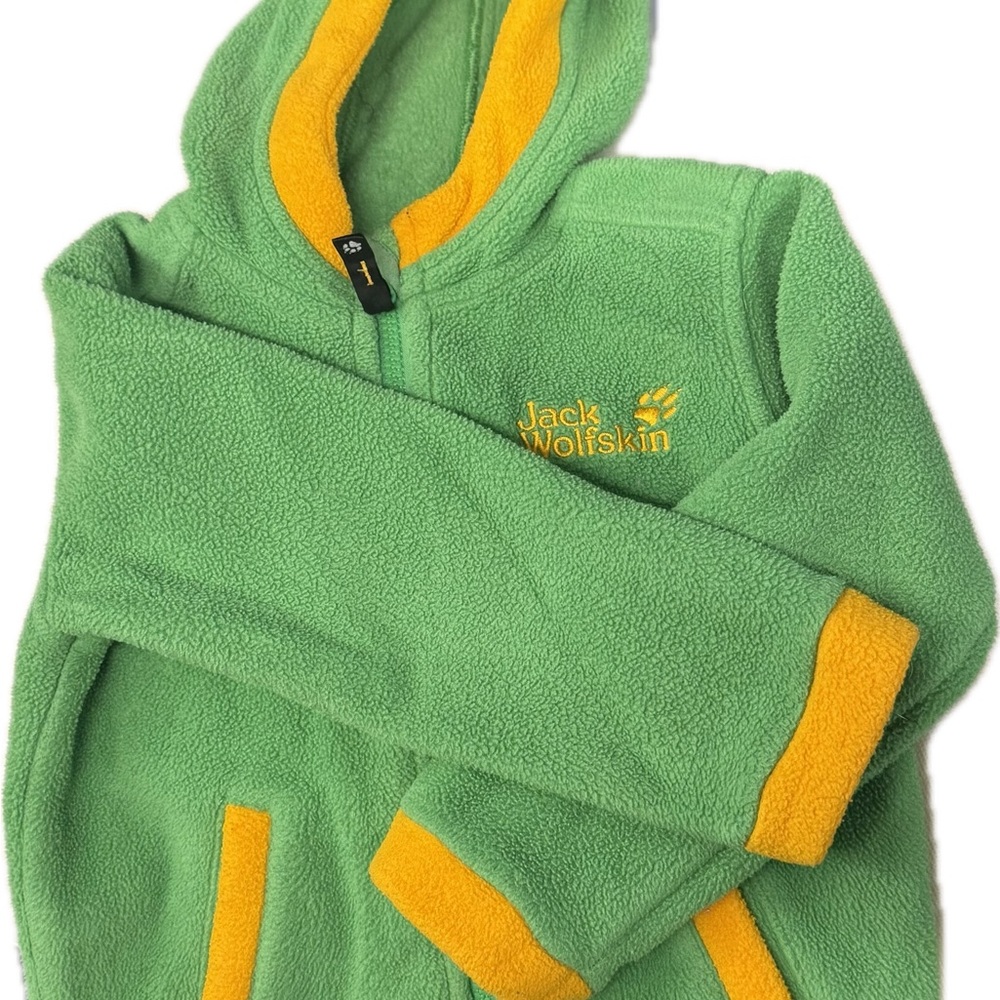 Jack Wolfskin Kids Fleece Hoodie in Green and Yellow